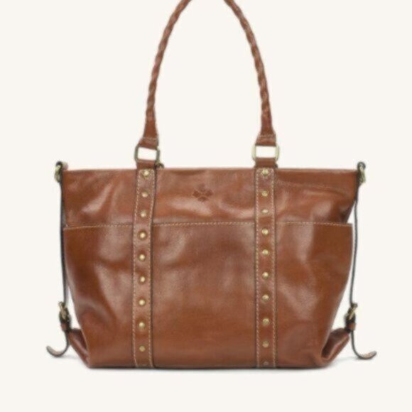 Patricia Nash Carducci Leather Heritage Pocket Tote Shoulder Brown Handbag - Picture 1 of 14